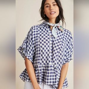 Maeve by Anthropologie Gingham Blouse Size M